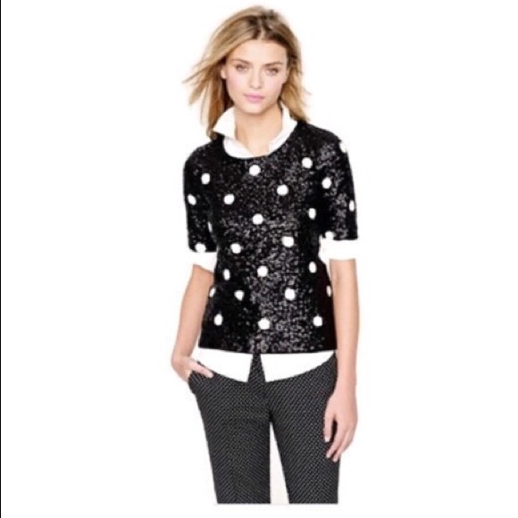 J. Crew Tops - J. Crew Polka Dot Sequined Top XS Black White